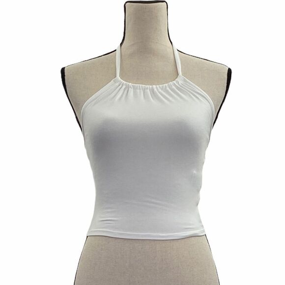 FOREVER 21 small ruche neck drawstring halter top - Picture 1 of 9